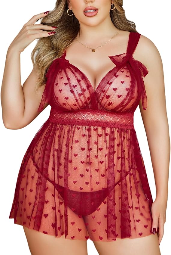 Avidlove Plus Size Lingeire for women Lace Babydoll Mesh Chemise L-5XL
