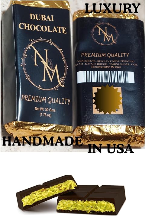Dubai Chocolate Dark Bar -Pistachio I Knafeh Chocolate Bar with Pistachio Cream and Kataifi 50 gm Premium quality Luxury handmade by Nuts n More