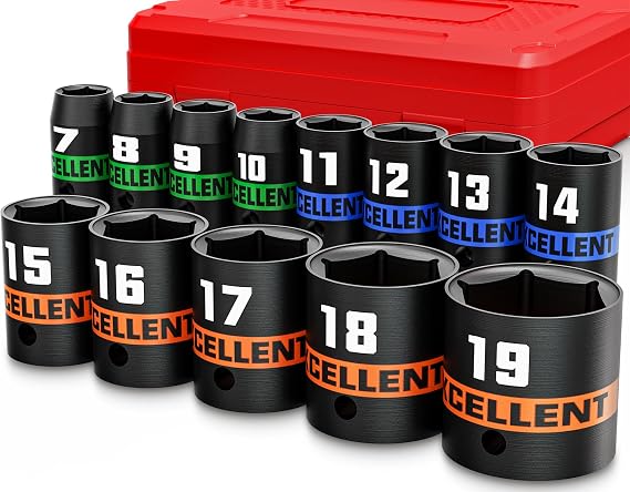 13-Piece Short Impact Wrench Nut Set 3/8 Inch Impact Sockets 7-19 mm Power Sockets CR-V Car Repairs Household Repair