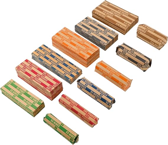 LLIKED 200 Assorted Flat Striped Coin Wrappers All Coins
