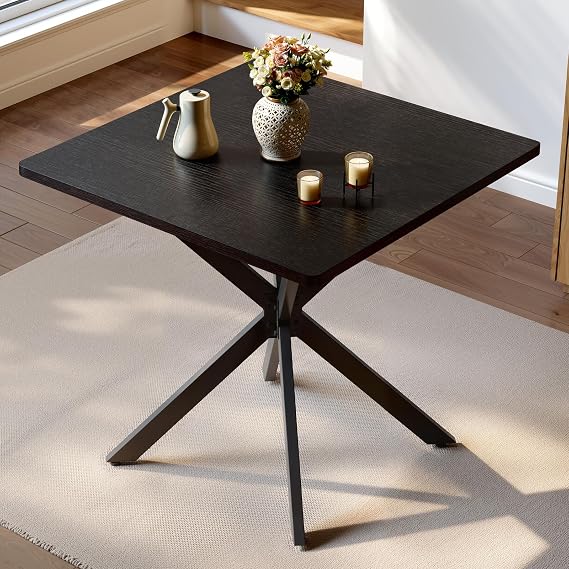 Unovivy 31.5" Small Square Dining Table for 2-4 Black Dinner Table | Space Saving Small Kitchen Table,Industrial Compact Modern Dining Room Desk for Kitchen, Apartment