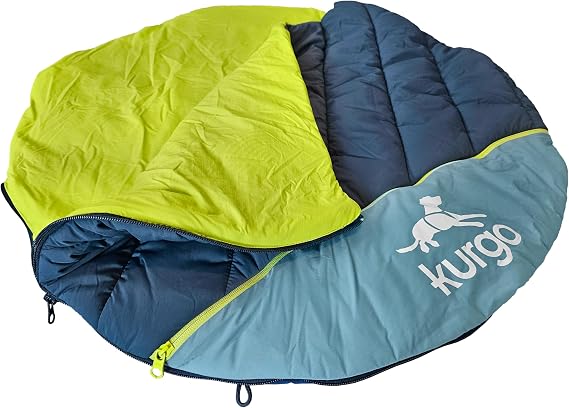 Kurgo Canyon Puffer Pup Sack, Travel Dog Bed for The Outdoors, Pet Sleeping Bag for Camping and Hiking, Packable with Stuff Sack, Durable, Water-Resistant