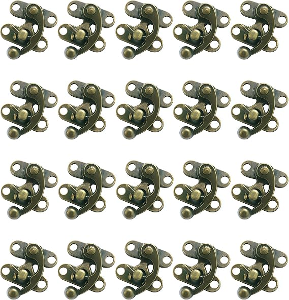 Thickened Antique Bronze Right Hasp Horn Lock Wood Jewelry Box Latch Hook Clasp and Mounting Screws (Right Latch Buckle,with Catch) (20)