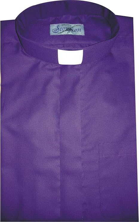 Clerical Clergy Vicar Priest Collar Men's Shirts Short Sleeves (18 1/2, Purple)