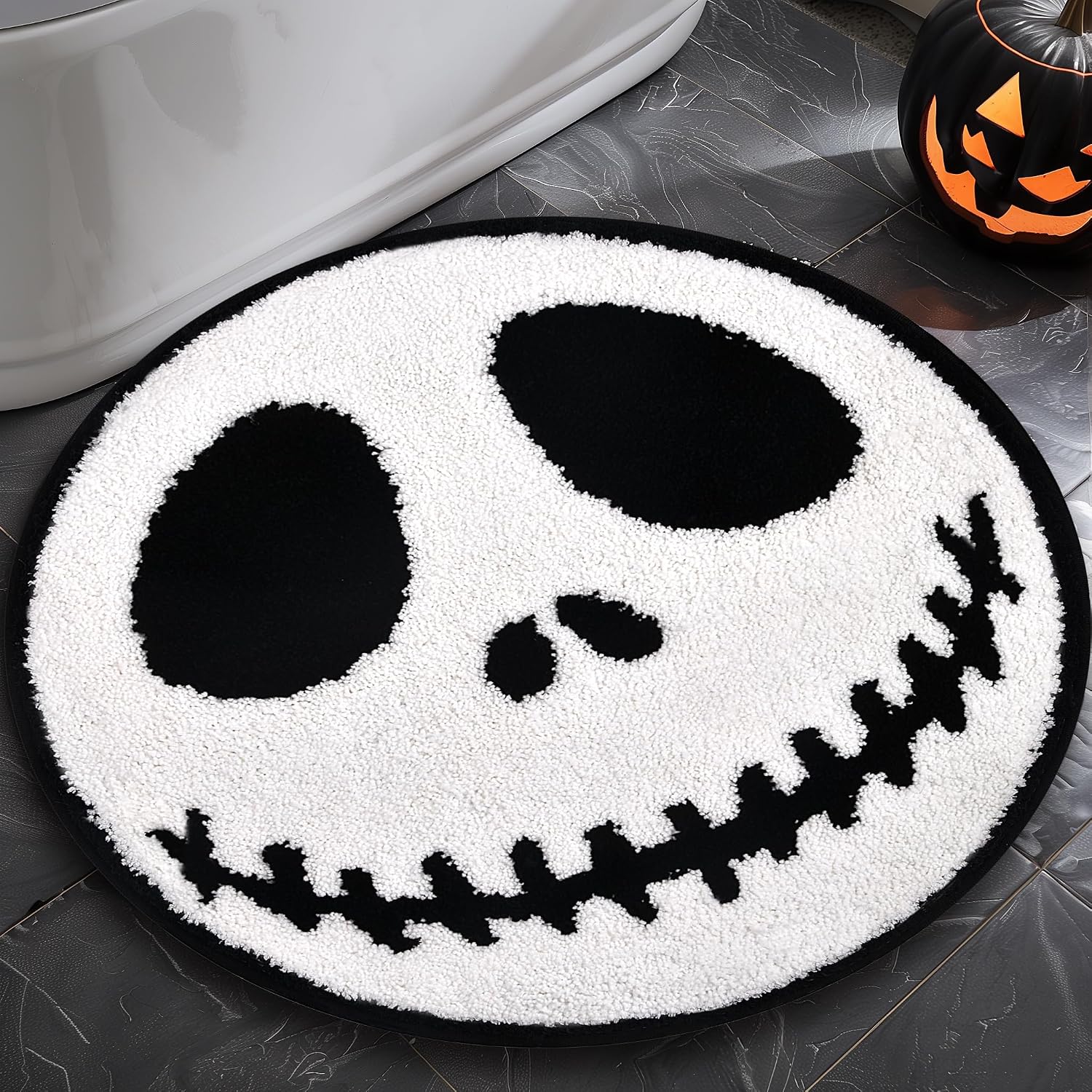 Jack Halloween Rugs Mat 2ft Round Non-Slip Cute Creepy Nightmare Bath Rug Bathroom Shower Floor Mat for Halloween Indoor Decor Nightmare Before Holiday Christmas Decorations