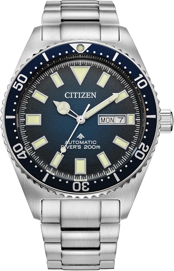 Citizen Men's Promaster Dive Automatic Three-Hand Stainless Steel Watch Day of the Week Luminous 41mm, Silvertone/Blue Dial , Pro Master Dive Automatic