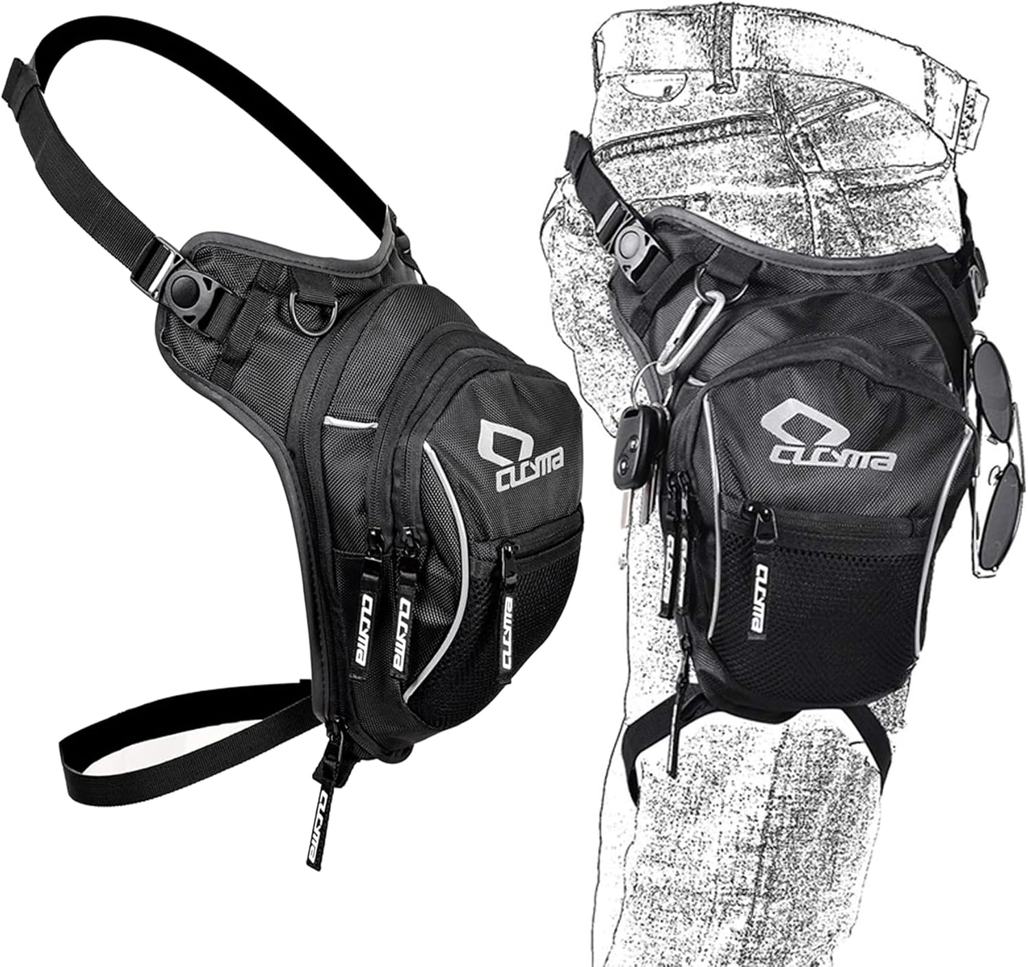 Tactical Motorcycle Leg Bag Drop Leg Bag -Thigh Waist Bum Fanny Pack Multi-Purpose Military Bags Expandable Space for Rider Motorcycle Bike Cycling Hiking Travel Outdoor Activities