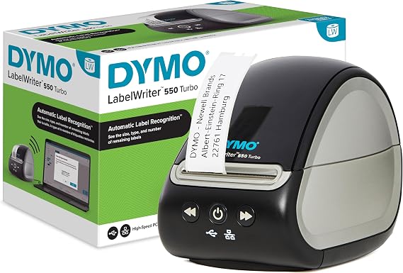 DYMO LabelWriter 550 Turbo Label Printer | Label Maker with High-Speed Direct Thermal Printing | Automatic Label Recognition | Prints Shipping Labels & More with USB/LAN Connectivity | UK 3 Pin Plug