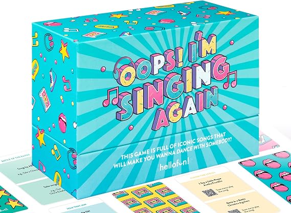 Hellofun! Music Board Games OOPS I`M Singing Againg | Musical Playing Cards Games | Family Games | Sing, Hum, Dance & Guess Songs | Game Night & Travel 4-12 Players | Ages 14+
