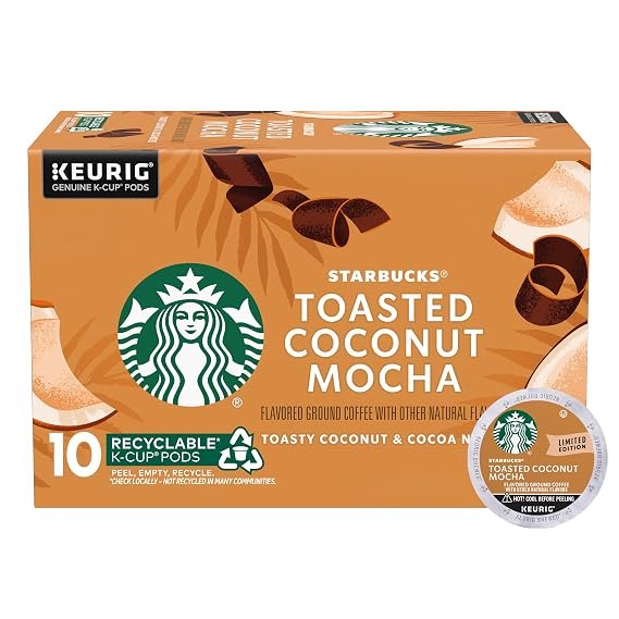 Starbucks K-Cup Coffee Pods, Toasted Coconut Mocha Flavored Coffee for Keurig Coffee Makers, 100% Arabica, Limited Edition, 1 Box (10 Pods)