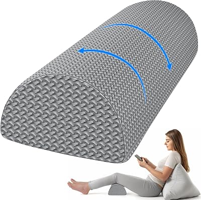 Knee Pillow for Back Sleeping Memory Foam Half Moon Bolster Pillow for Legs, Under Knee Support, Ankle & Foot Comfort Orthopedic Pillow for Side Sleepers Grey, 20.4 x 8 x 4.9