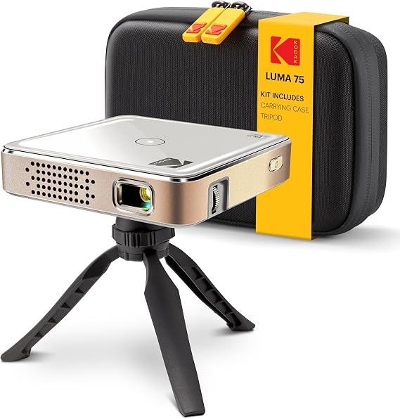 KODAK Luma 75 Kit 2 Mini Projector, Portable Projector, White, Standard Kit | Up to 2 Hr Cable-Free Power, HDMI USB MicroSD, 100" Display, Compatible with iPhone, Plug & Play, Ultra Mini Projector