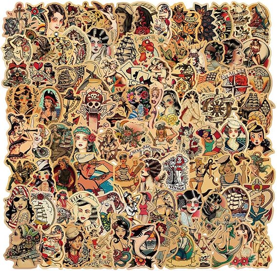 Vintage Sailing Seaman Graffiti Sticker Set - 100pcs Waterproof Stickers for Luggage, Boxes, Cups, Skateboards & DIY Decoration