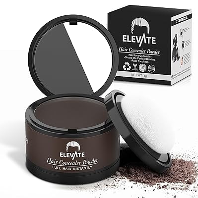 ELEVATE Hair Line Powder Instantly Conceal Hair Loss for Thinning Areas - Shadow Makeup - Root Cover Touch Up with Puff Touch - Instant Gray Coverage for Men and Women Medium Brown