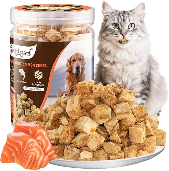 Salmon Freeze Dried Cat Treats, Salmon Cat Treat, 3.5oz Crunchy Cats Snacks | Hypoallergenic Grain Free High in Protein