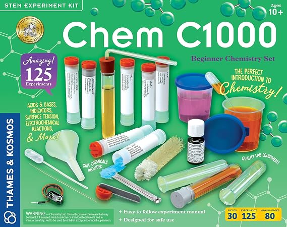 Thames & Kosmos Chem C1000 (V 2.0) Beginner Chemistry Set | 125 Experiments, 80-Page Full-Color Lab Manual, Real Lab Equipment & 7 Chemicals | Parents' Choice Gold Award | STEM Science Kit Ages 10+