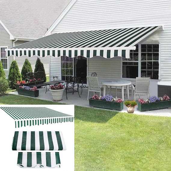 Retractable Awning Top Sunshade Canvas Replacement Uv Resistant Polyester Fabric Window Door Awning Patio Canopy Cover Outdoor Sun Shade Shelter For Yard, Deck, Balco(Size:6.6x5ft,Color:Green stripes)