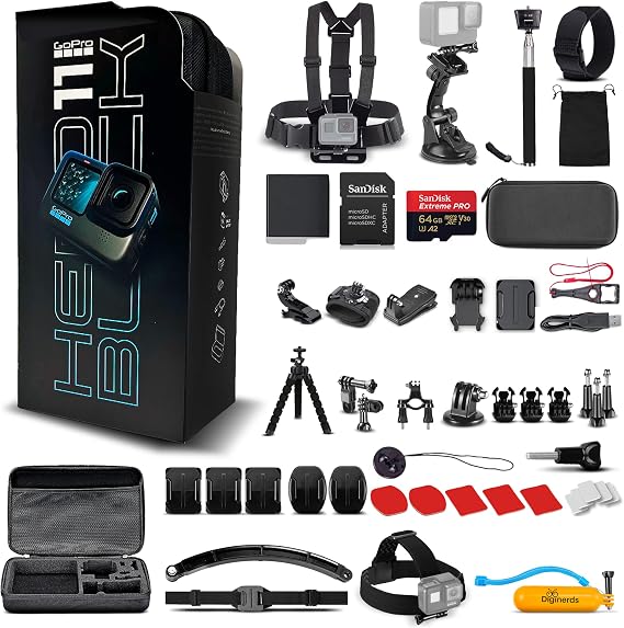 GoPro HERO11 (Go Pro HERO11) Black - Waterproof Action Camera with 5.3K Ultra HD Video, 27MP Photos, 1/1.9" Sensor, Live Streaming, Webcam, Stabilization + 64GB Card & 50 Piece Accessory Kit | 27MP Photos | 1/1.9" Sensor | Live Streaming | Webcam | Stabilization + 50-Piece Accessory Kit + 64GB Memory Card