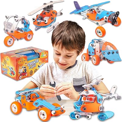 STEM Toys for 6-8 Year Old Boys 6 in 1 Educational Engineering Toy Building Sets, DIY Construction STEM Learning Toy Erector Kit for Kids Birthday Gifts for 8-12 Boys & Girls 150Pcs with Storage Box