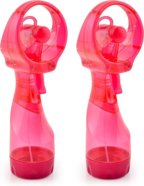O2COOL Deluxe Handheld Misting Fan Battery Powered 2-Pack Raspberry