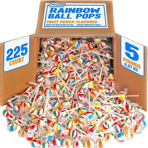 Swirleey Rainbow Lollipops 5 lb, Approx. 225 Pieces