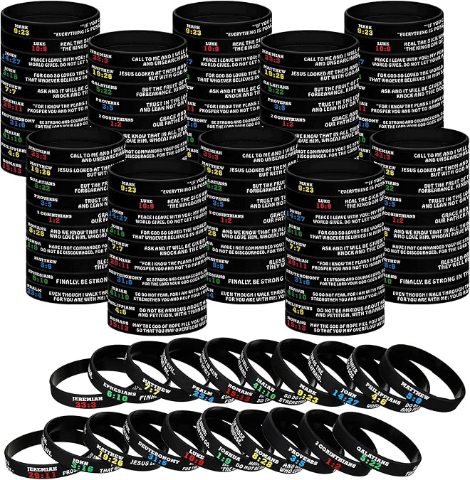 Sinmoe 100 Pcs Bible Verse Bracelets Christian Scripture Bracelets Bulk Rubber Religious Silicone Bible Verses Wristbands Faith Hope Belief