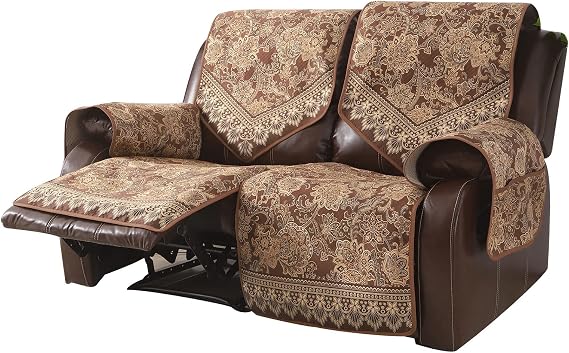 Waterproof Recliner Sofa Covers Non-Slip Recliner Couch Covers for 2 seat, Split Washable Jacquard Reclining Couch Covers Furniture Protecto (Brown, 2 Seater)