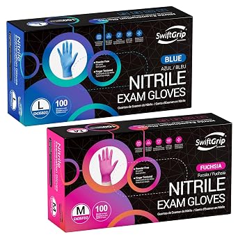 SwiftGrip Disposable Nitrile Exam Gloves, Box of 100, Nitrile Gloves Disposable Latex Free for Medical, Cleaning, Cooking & Esthetician, Food-Safe, Powder-Free