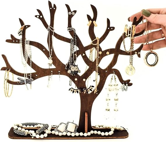 Wooden Jewelry Tree Rings and Earrings Holder,9 Inch Jewelry Stand Creative Ring Holder Necklace Suitable Ring Earrings Necklace Bracelet-Not suitable for overly heavy necklaces