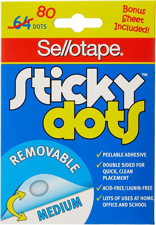 Sellotape 80 Sticky Dots, 10mm Clear Round Clear Double-Sided Adhesive Dots, No Residue, Surface Safe, Easy to Remove, Use Instead of Glue, Ideal for Temporary Displays, Crafts and Posters