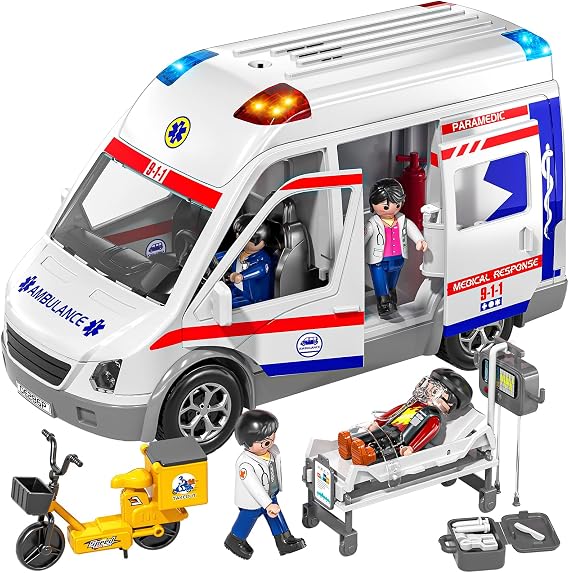 TEMI Ambulance Toy for Kids, Emergency Vehicle Toy, Friction Powered Truck