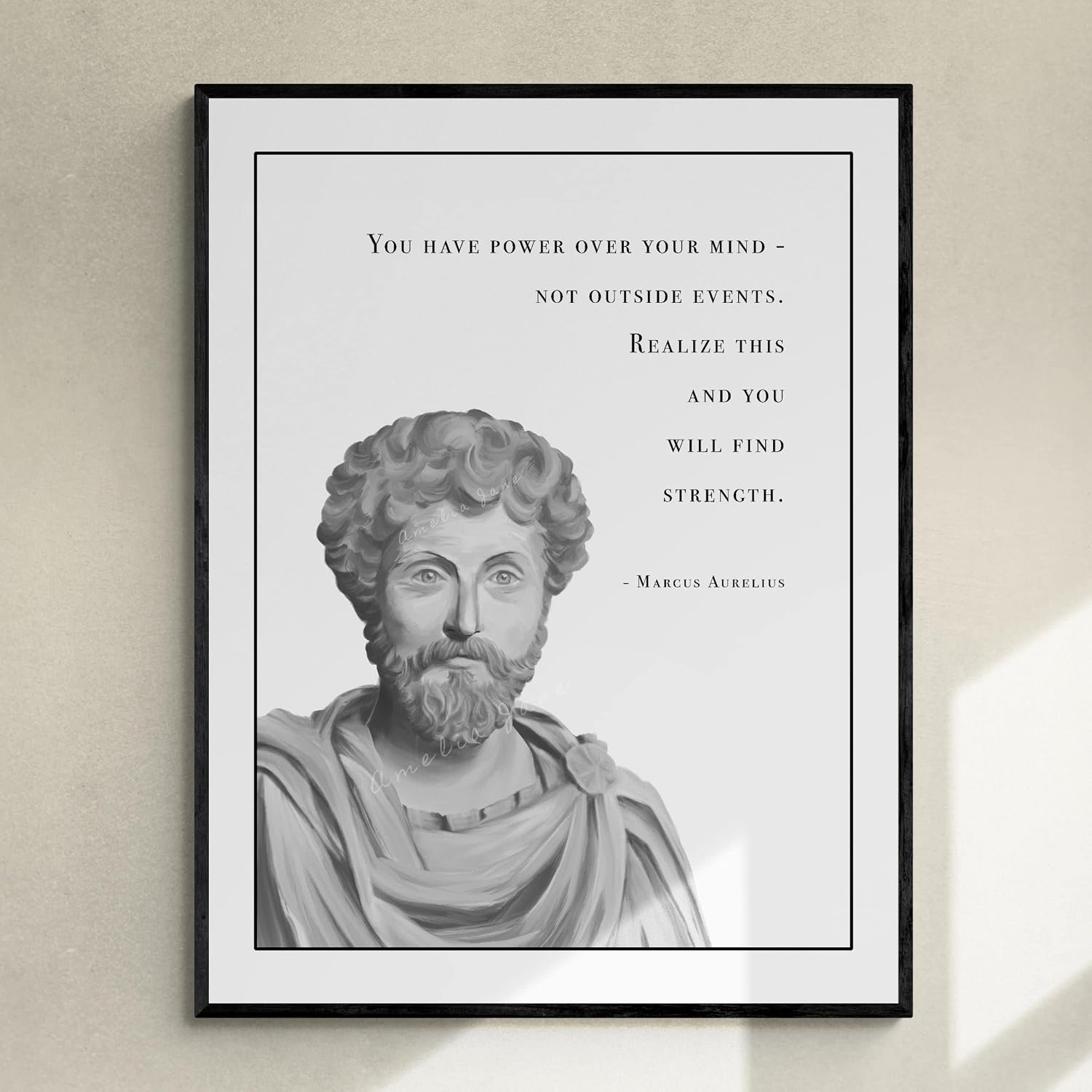 MAXFOUNDRY Marcus Aurelius Portrait & Quote Art Print, Philosophy Gift for Stoic, Motivational Gift Words of Wisdom, Positive Affirmation, Stoicism Art 8x10  20x25 cm
