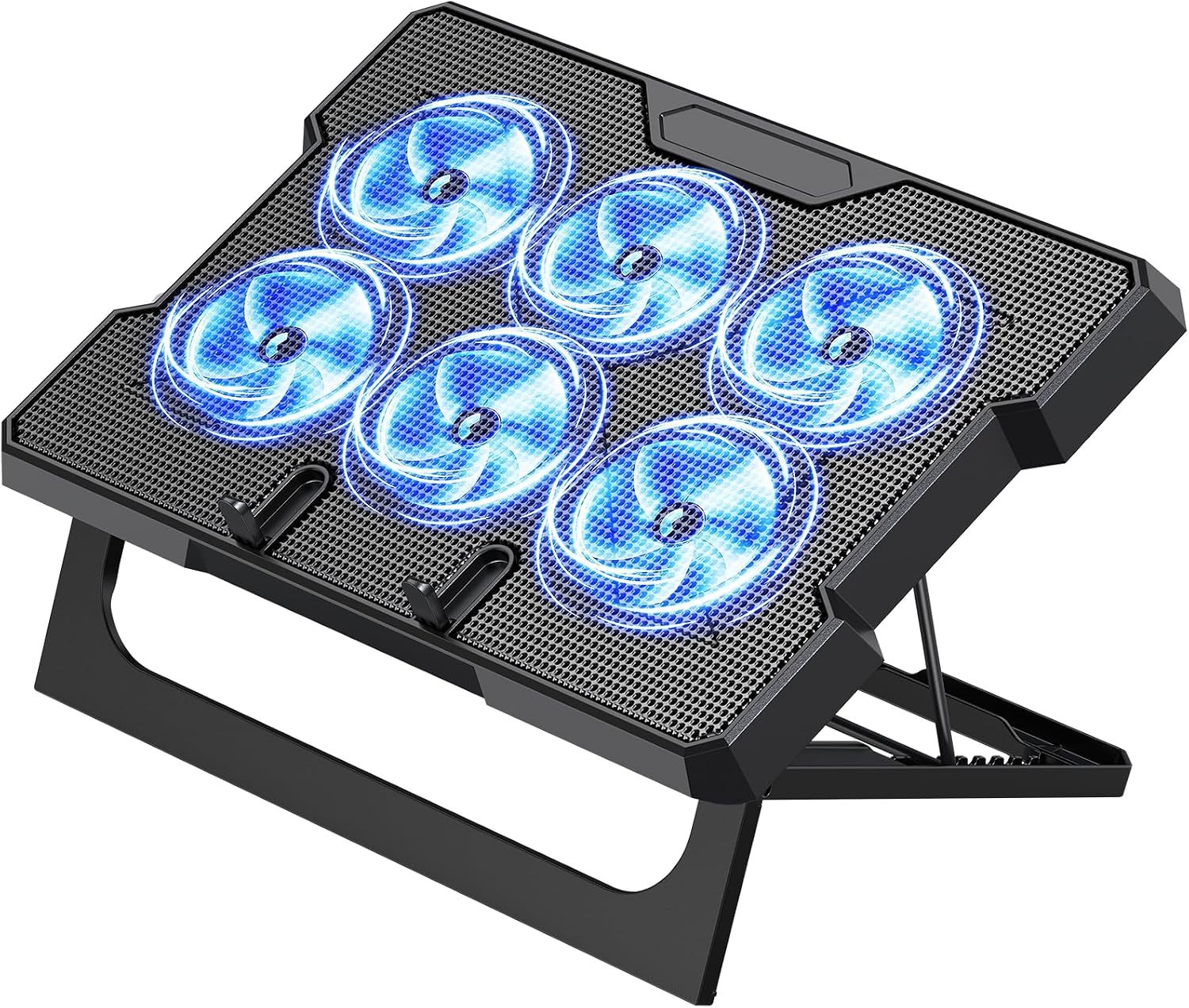 Laptop Cooling Pad, Laptop Cooler with 6 Quiet Fans Up to 17.3 Inch Heavy Notebook Cooler Stand, 9 Levels of Tilt, Two Levels of Height Adjustable Black