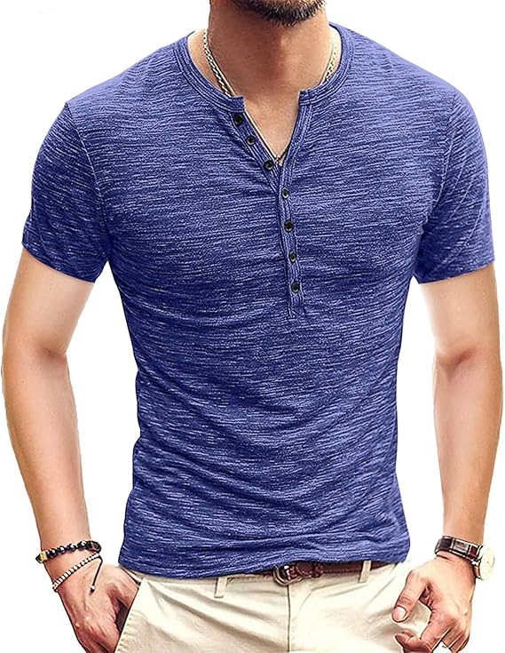 KUYIGO Men Henley Shirts Casual Slim Fit Basic Long Sleeve Fashion T-Shirt