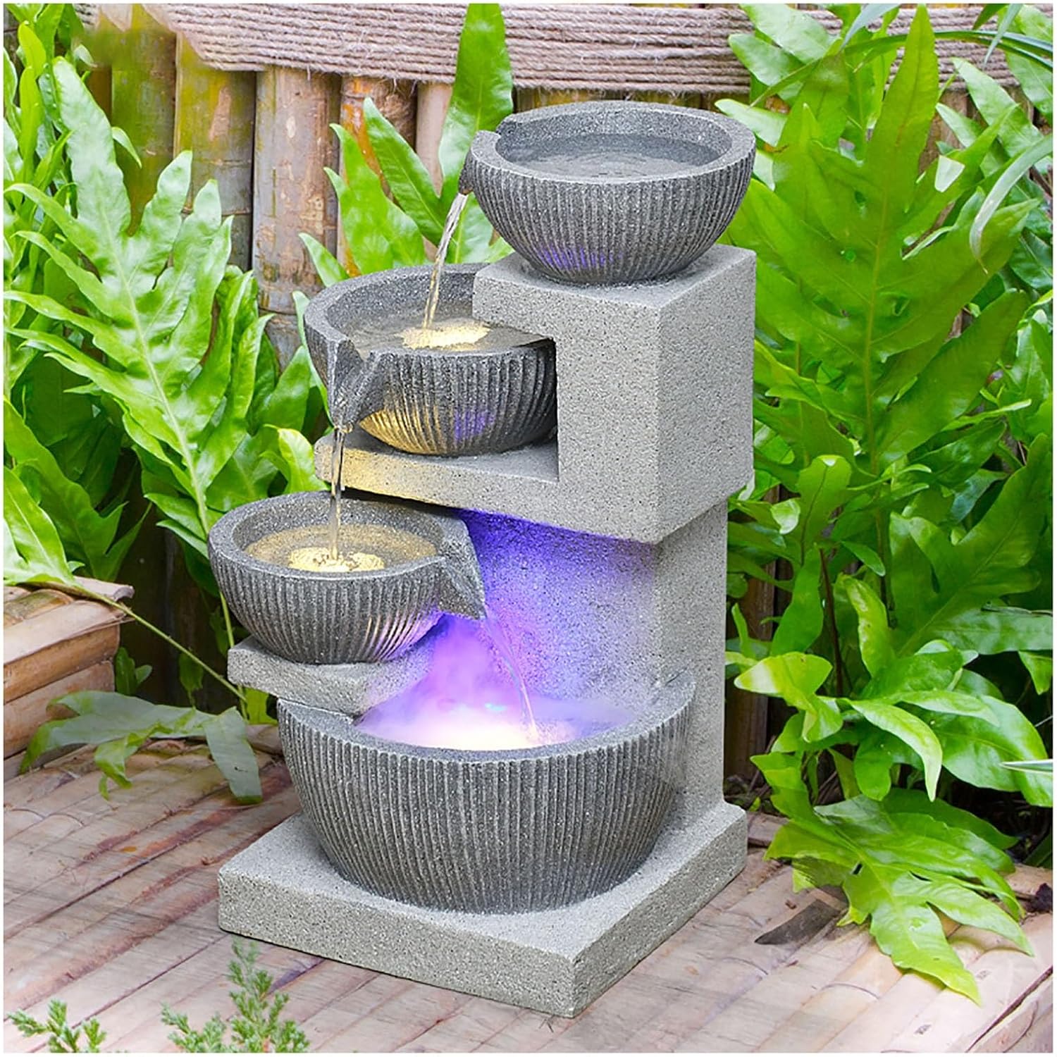 Garden Water Feature Decorate,Garden Water Fountain,Tiered Water Fountain Pump Waterfall,Waterfall With Pump And LED Lights,with LED Lights IndoorOutdoor,Fountain Polyresin,4-Tier Ornament