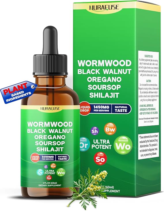 Wormwood, Black Walnut, Oregano, Soursop, Shilajit Liquid Drops Ultra Potent 2 FL OZ (60ml)