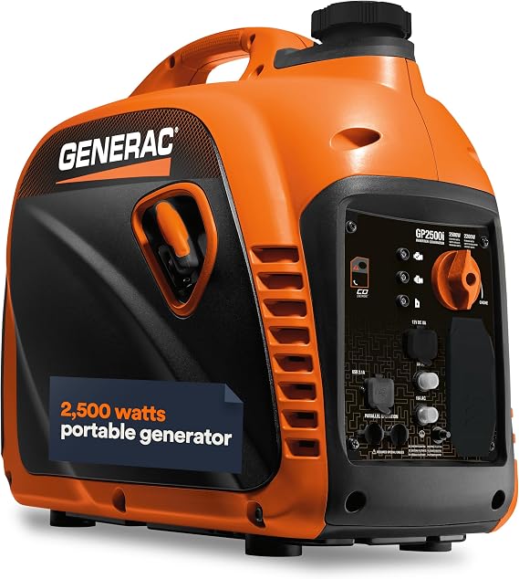 Generac 2,500 Watt Gas Powered Portable Inverter Generator, Outdoor Use