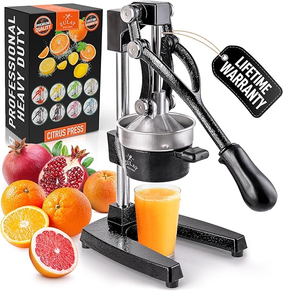 Zulay Kitchen Cast Iron Juicer - Manual Citrus Press and Lemon Squeezer - Premium Quality Heavy Duty Manual Juicer for Orange Juice and Lime Squeezer, Black