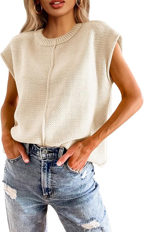Saodimallsu Womens Fall Winter Sweater Vest Cute Cap Sleeve Tops