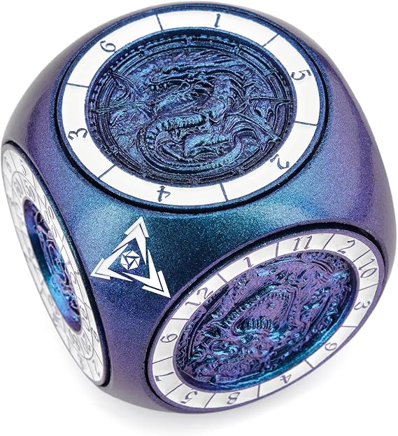 Haxtec Spinner DND Dice, 7-in-1 Metal D&D Cube Fidget Dice Set | Dungeons and Dragons for Tabletop Games, Goblins Dragon Pattern, Multi-Functional 6 Side, Unique Gifts for RPG Players