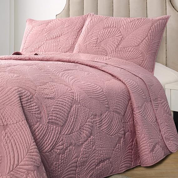 Petrichor Rose Quilt King Size - All-Season Comfort with High-Relief Texture, Brushed Fabric, Comforter & Bed Cover, 3-Piece Set: 1 Quilt (106"x96") and 2 Pillowcases (20"x36")