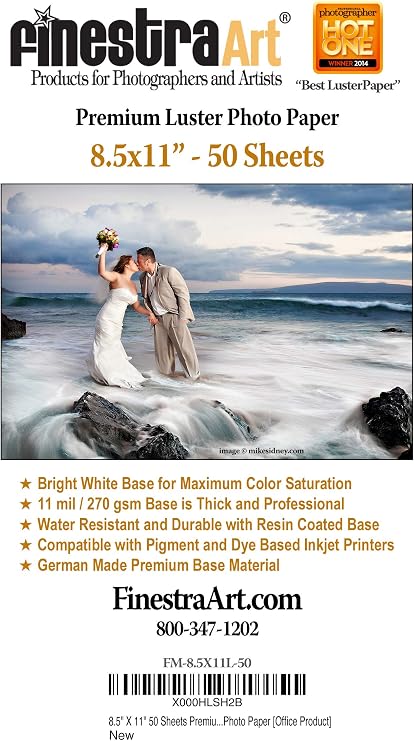 8.5" X 11" 50 Sheets Premium Luster Inkjet Photo Paper