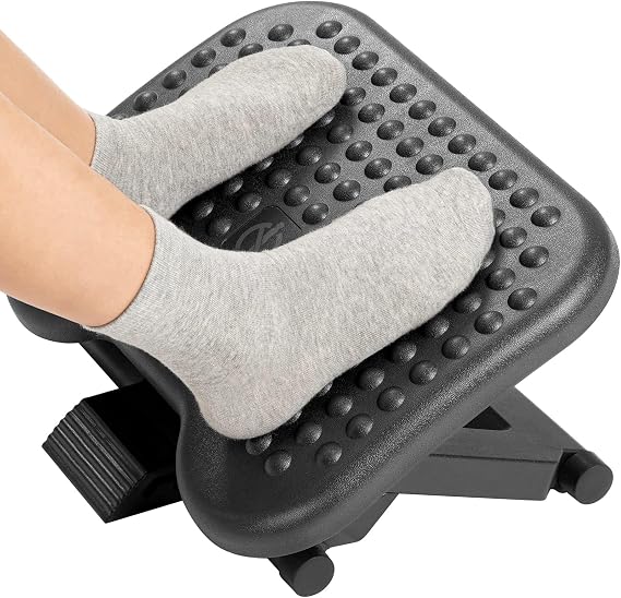 HUANUO Adjustable Foot Rest for Under Desk with Massage Surface and Tilt | 3 height positions, large non-skid platform, pre-assembled foot stool for work, study and home office, ergonomic leg support