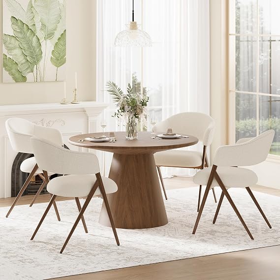 COLAMY Dining Chairs Set of 4, Modern Fabric Upholstered Dining Room Kitchen Side Chairs with Iron Legs, Open Back and Padded Seat, for Living Room/Restaurant/Cafe, Beige