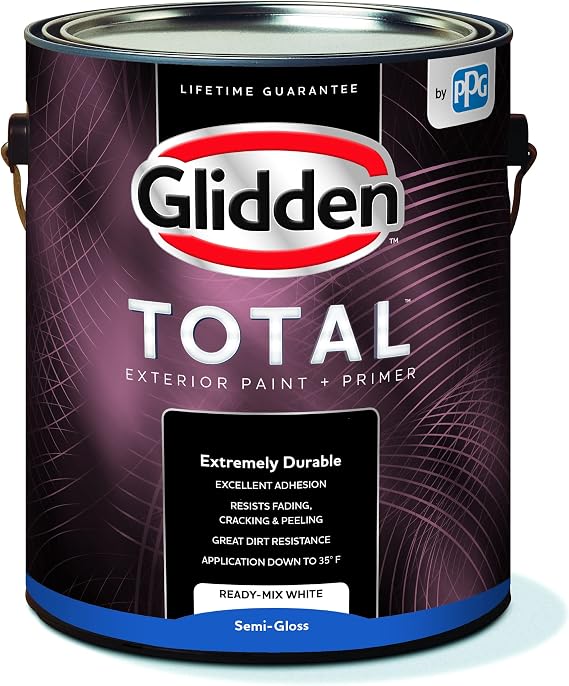 Glidden Total Exterior Paint and Primer All-in-One, 1 Gallon, Flat, White