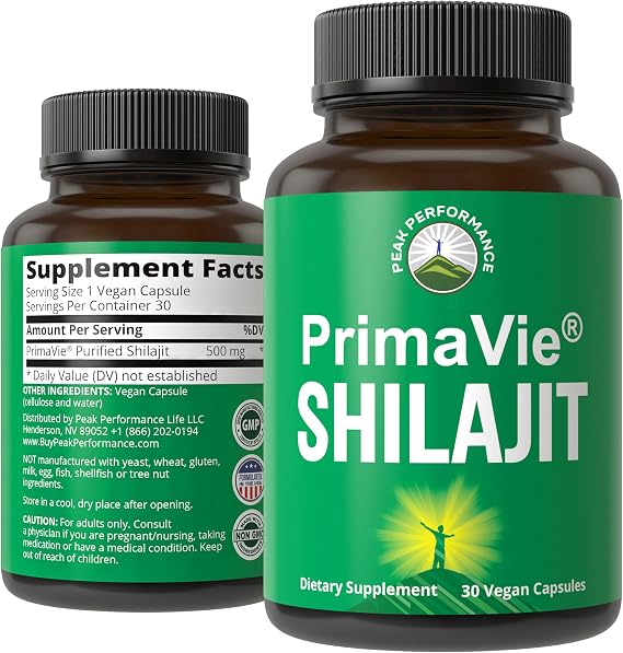 PrimaVie Purified Shilajit Capsules Made with Pure Shilajit Powder | Clinically Tested Natural Supplement with 40+ Trace Minerals, Fulvic Acid. Tablets Support Mitochondria + Brain Function