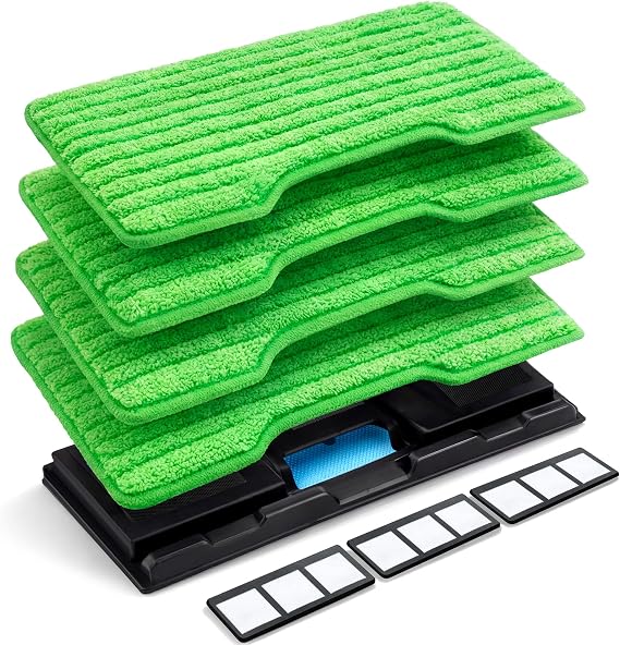 Reusable mop Replacement Pads Compatible with Shark Vacmop VM252 VM250 VM200, Washable mop Refills for Hard Floor Cleaning (1 Dirt Chamber + 3 Replacement Filters + 4 Pads)