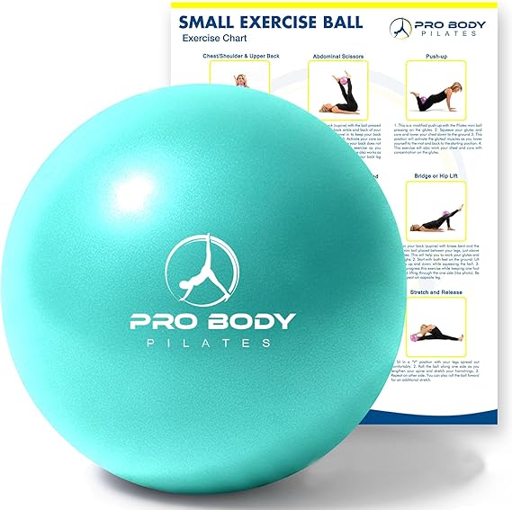 ProBody Pilates Ball Small 9 Inch Small Exercise Ball | Anti-Burst PVC, Latex-Free, Clinic Grade, Between-Knees Stabilizer, Postpartum & Rehab, Straw Inflator, Yoga Ball Small