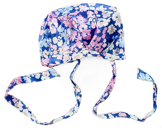 ADAMA Adjustable Satin Sleep Bonnet, Double Sided Satin for Nighttime Hair Protection, Adjustable Straps for Security and Comfort, Machine Washable, Blue, One Size Fits Most