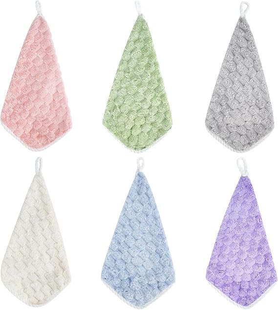 Pack of 6 Cute Animals Towels Set for Kitchen Absorbent Soft Coral Velvet Towel with Hanging Bow Quick Drying Hanging Face Towel for Children (Cloud Nimbostratus)